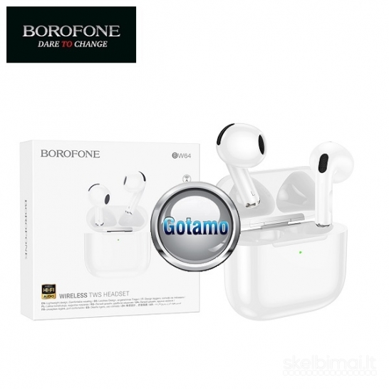 Bluetooth ausinės Borofone Wireless baltos spalvos WWW.GOTAMO.LT