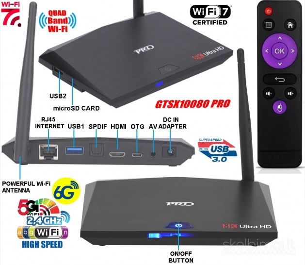 NAUJAS! PRO 8K ULTRA HD TV-BOX+VIRŠ 1000 GOOGLE TV KANALŲ NEMOKAMAI! 