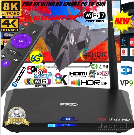 NAUJAS! PRO 8K ULTRA HD TV-BOX+VIRŠ 1000 GOOGLE TV KANALŲ NEMOKAMAI! 