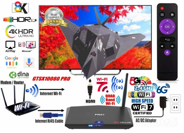 NAUJAS! PRO 8K ULTRA HD TV-BOX+VIRŠ 1000 GOOGLE TV KANALŲ NEMOKAMAI! 