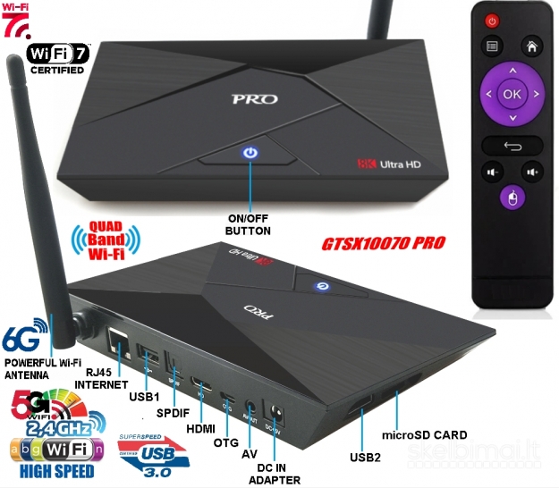 PRO 8K ULTRA TV-BOX+VIRŠ 1000 GOOGLE TV KANALŲ NEMOKAMAI! 