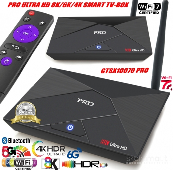 PRO 8K ULTRA TV-BOX+VIRŠ 1000 GOOGLE TV KANALŲ NEMOKAMAI! 