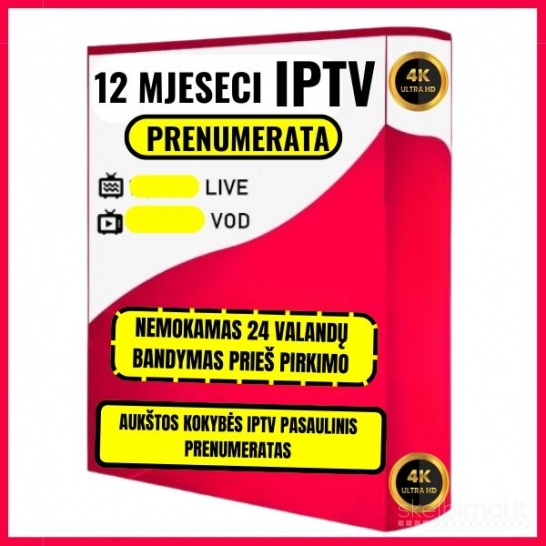 Aukščiausios kokybės IPTV pasaulio kanalai 12 mėnesių prenumerata Aukšta kokybė