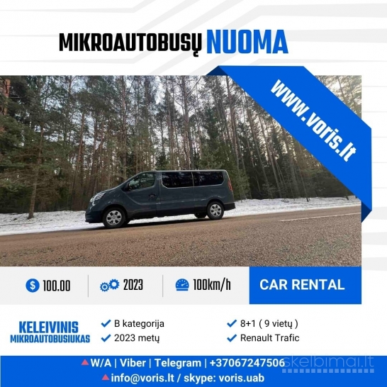 Keleivinių 9-viečių AUTOMATŲ Renault Trafic Mikroautobusų Nuoma Be Vairuotojo 