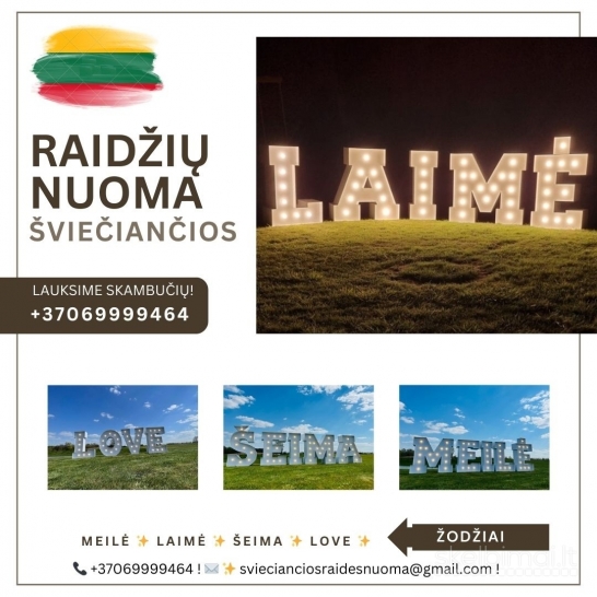 DZŪKIJOJE  Didelių Šviečiančių Raidžių Nuoma Alytuje +370 699 99464