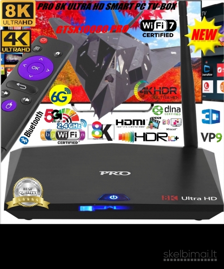 NAUJAS! 8K PRO ULTRA HD TV-BOX+VIRŠ 1000 GOOGLE TV KANALŲ NEMOKAMAI! 