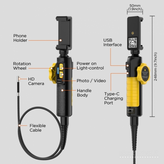 AUTOOL SVB302 ENDOSKOPAS SU PASUKAMU 360° APŽVALGOS ZONDU+1080P+IP67+3000mAh