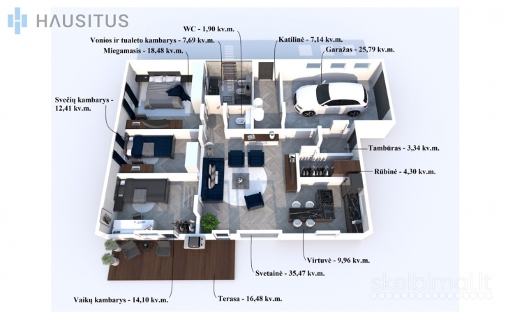 PARDUODAMAS NAUJOS STATYBOS PATOGAUS PLANO 151.99 KV. M. A KLASĖS NAMAS 