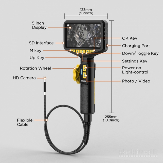 360°! AUTOOL SVB305 ENDOSKOPAS+1080P+5"COLIU EKRANS+IP67+3000mAh