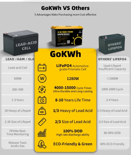 Naujas GoKWH 12.8v 100ah Lifepo4 Akumuliatorius +ekranas