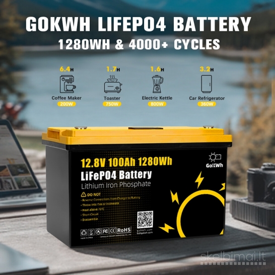 Naujas GoKWH 12.8v 100ah Lifepo4 Akumuliatorius +ekranas