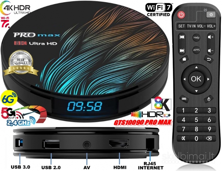 PRO MAX 8K ULTRA HD TV-BOX+VIRŠ 1000 GOOGLE TV KANALŲ NEMOKAMAI! 