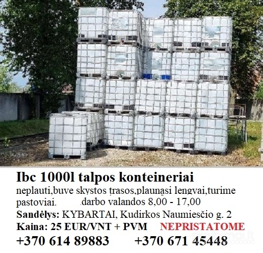 1000 L talpos IBC plastikinius konteinerius. 