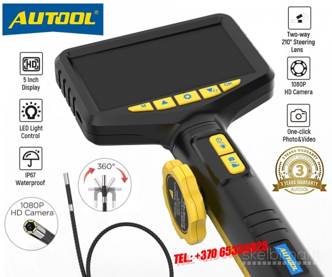 NAUJAUSIAS 360° ENDOSKOPAS AUTOOL SVB305+1080P+5"COLIU EKRANS+IP67+3000mAh