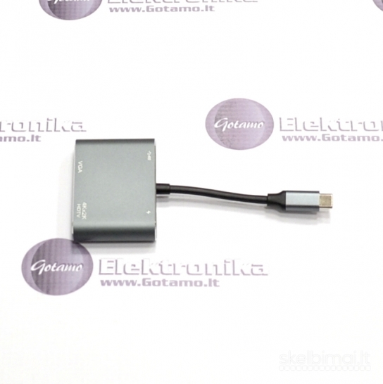 Type-C šakotuvas HDMI lizdas, USB 3.0 lizdas, Type-C lizdas ir VGA lizdas