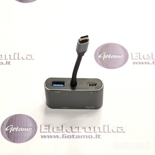 Type-C šakotuvas HDMI lizdas, USB 3.0 lizdas, Type-C lizdas ir VGA lizdas