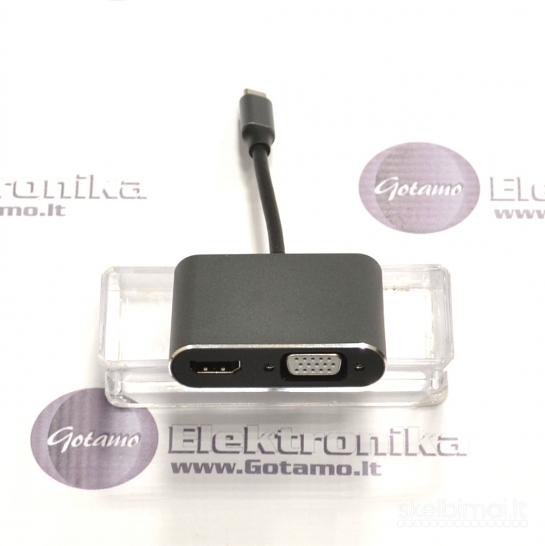 Type-C šakotuvas HDMI lizdas, USB 3.0 lizdas, Type-C lizdas ir VGA lizdas