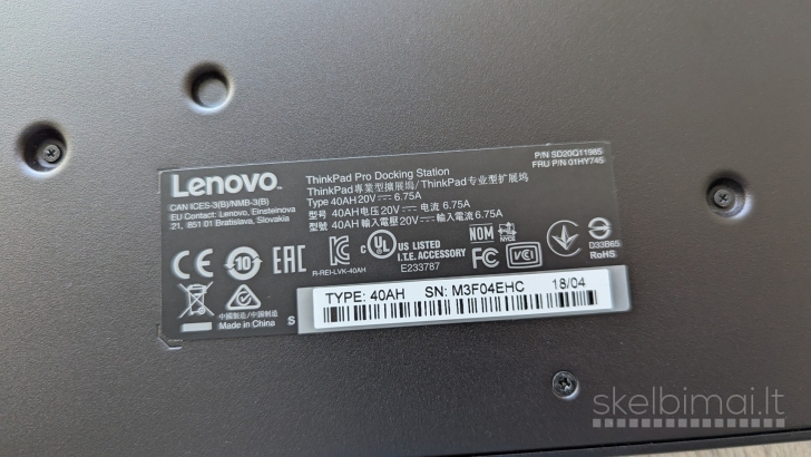 Lenovo Thinkpad Pro Docking Type 40ah + 135w charger