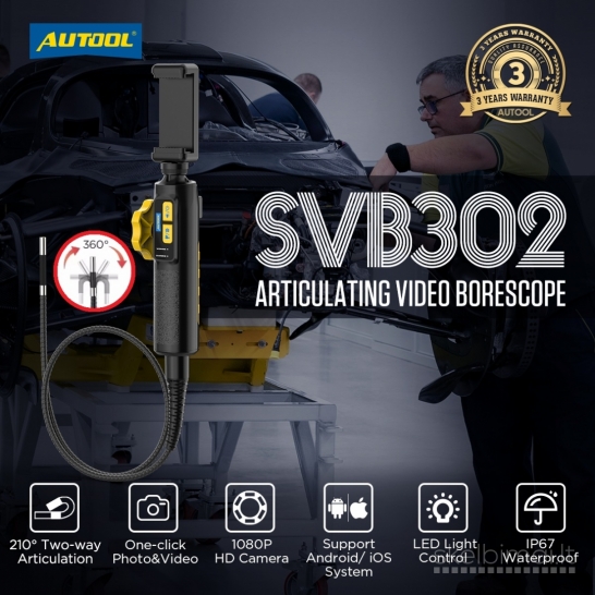 AUTOOL SVB302 ENDOSKOPAS SU PASUKAMU 360° APŽVALGOS ZONDU+1080P+IP67+3000mAh