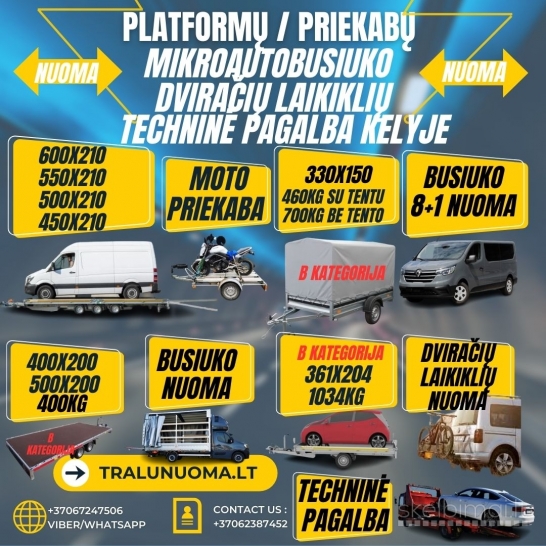 Didziausia priekabų nuomos pasirinkimas +37062387452  www.tralunuoma.lt