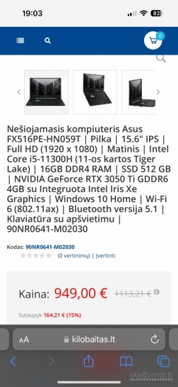 Parduodu nešiojama kompiuteri Asus Tuf Dash F15