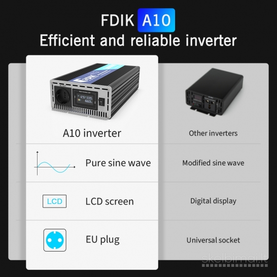 12v 24v Inverteris įtampos keitiklis 2200w 220v Eu transportui Pure sine wave