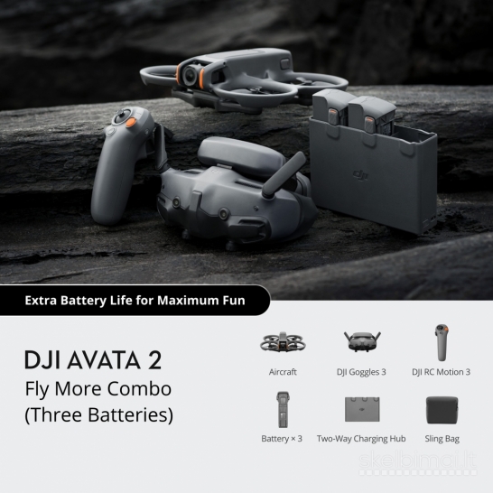 DJI Avata 2 Fly More Combo Three Batteries (trys baterijos) KAINA 1199 €.