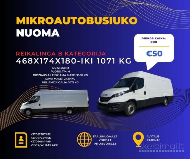 MIKROAUTOBUSŲ/PRIEKABŲ/TRALŲ NUOMA +37062387452