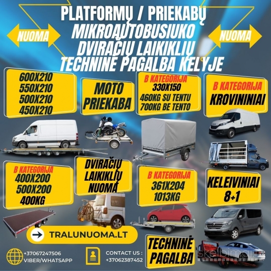 MIKROAUTOBUSŲ/PRIEKABŲ/TRALŲ NUOMA +37062387452