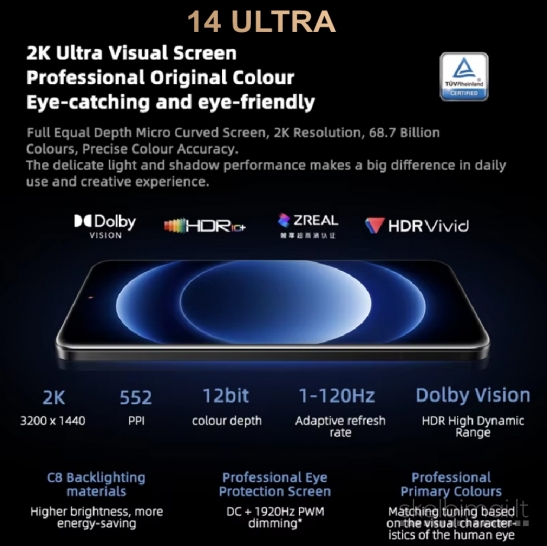 XIAOMI 14 ULTRA+1024GB+AMOLED DOLBY VISION+SNAPDRAGON+2SIM+5G+Wi-Fi 7