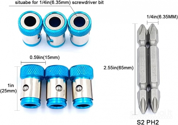 Rinkinys su 2 grąžto adapteriais ir 4 magnetiniais antgaliais