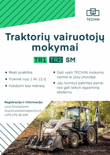 Traktorininko pažymėjimas: Tr1, Tr2, Sm kategorija