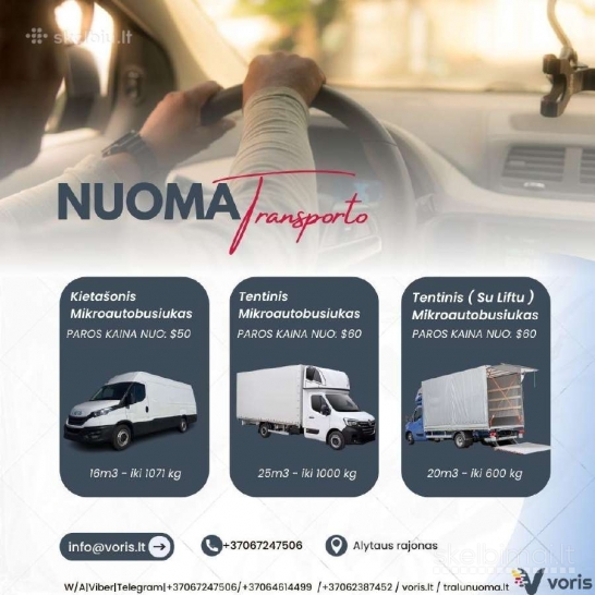 KELEIVINIŲ 9 VIETŲ IR KROVININIŲ MIKROAUTOBUSŲ/PRIEKABŲ NUOMA +37062387452 