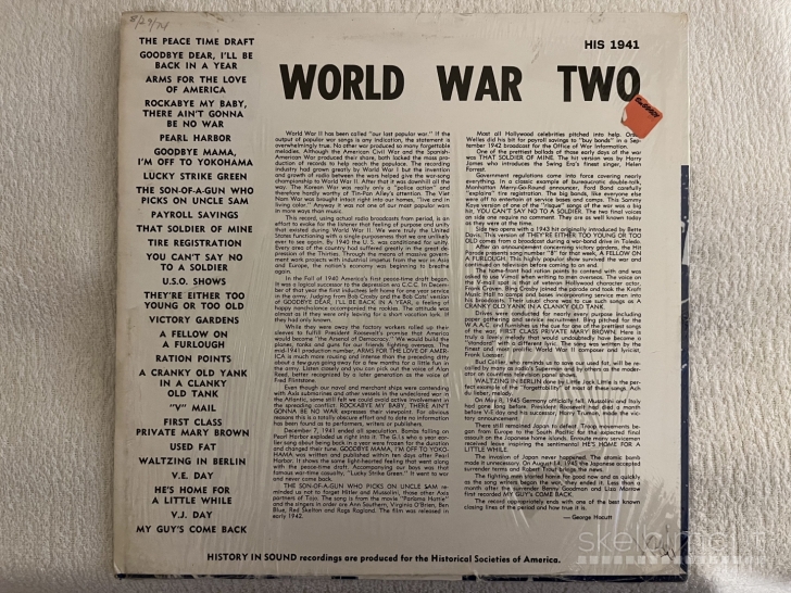 LP WORLD WAR II "Original Cast" Songs & Sounds transcrit 1940-1945 HIS-1941  