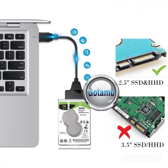 2.5" SATA HDD į USB laidas 33cm duomenų perdavimui ir maitinimui