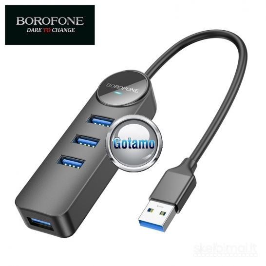 USB 3.0 4 lizdai Borofone 30cm USB šakotuvas (USB HUB) WWW.GOTAMO.LT