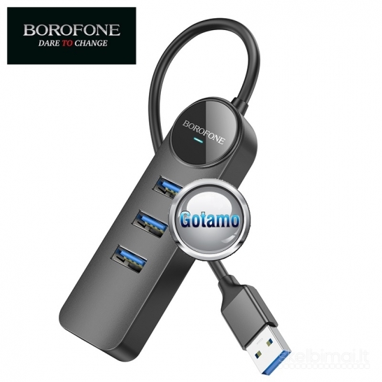 USB 3.0 4 lizdai Borofone 30cm USB šakotuvas (USB HUB) WWW.GOTAMO.LT