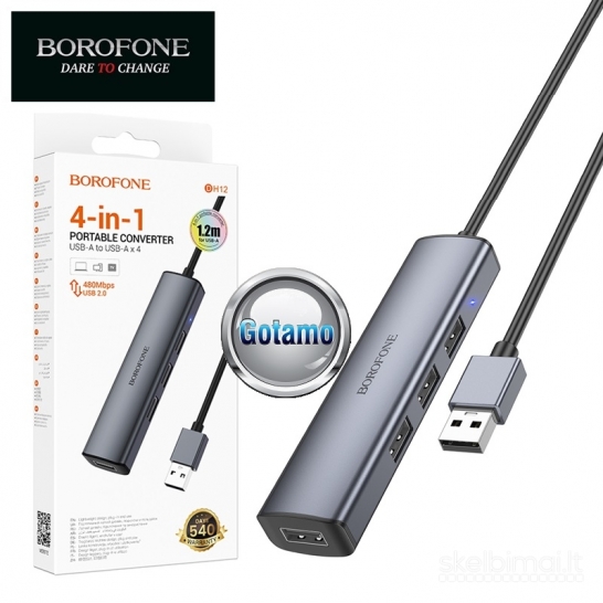 USB 2.0 4 lizdai Borofone 140cm USB šakotuvas (USB HUB)