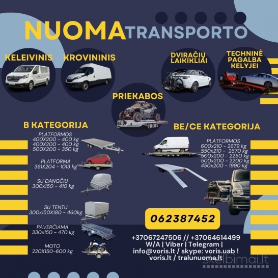 Automobilinių priekabų nuoma +37062387452