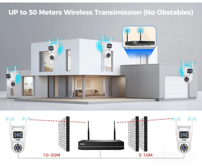 Naujas Belaidis dvigubų valdomų 360 4vnt saugos kamerų komplektas su NVR