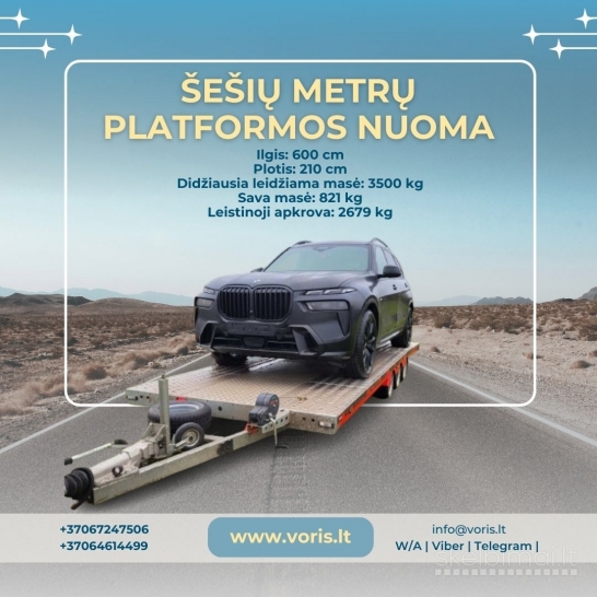 Mikroautobusams,džipams pervežti 6metrų platformų nuoma+37062387452