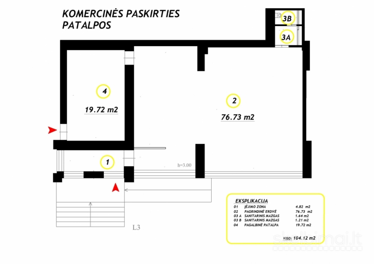 Išnuomojamos nuo kovo 1 d. nuo 104,12 m² iki 296,68 m² patalpos