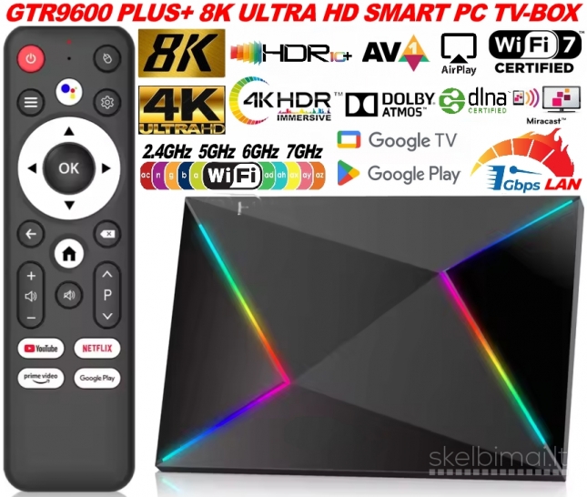 NAUJAS!  8K ULTRA PLUS+ TV-BOX-VIRŠ 1000 GOOGLE TV-KANALŲ NEMOKAMAI!