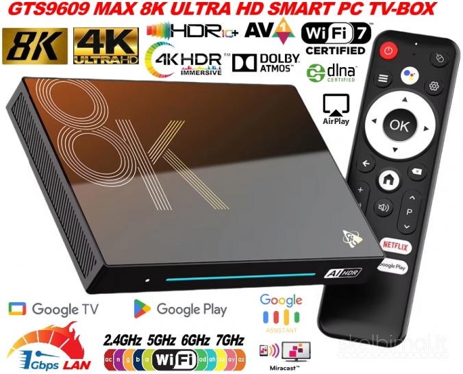 NAUJAS! MAX 8K ULTRA TV-BOX-VIRŠ 1000 GOOGLE TV-KANALŲ NEMOKAMAI!