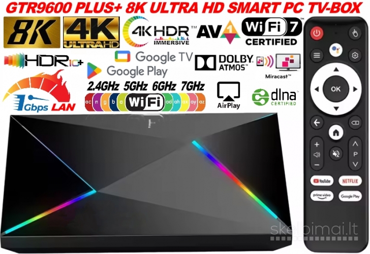 NAUJAS! PLUS+ 8K ULTRA TV-BOX-VIRŠ 1000 GOOGLE TV-KANALŲ NEMOKAMAI!