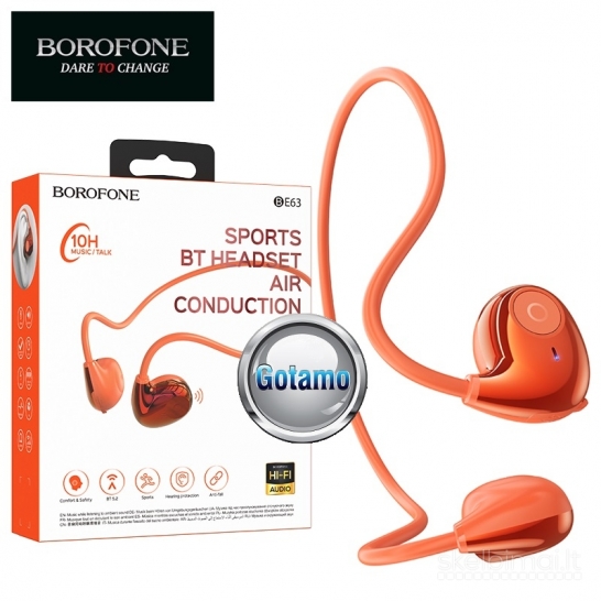 Bluetooth ausinės Borofone Air Conduction su lankeliu oranžinės WWW.GOTAMO.LT