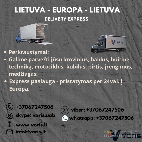 Skubių krovinių pervežimai LT-EU-LT mikroautobusais iki 3,5t. www.voris.lt 