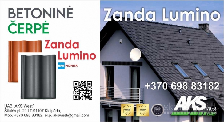 Čerpė Zanda Lumino betoninė stogo danga MONIER, Klaipėda