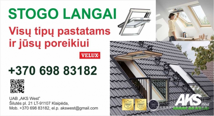 VELUX stogo langai, stoglangai, stogo liukai, užuolaidėlės. 