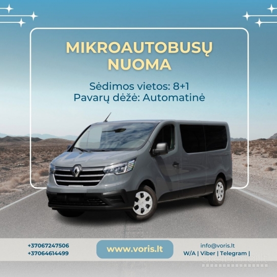 Keleivinio mikroautobuso nuoma Renault Trafic automatas  